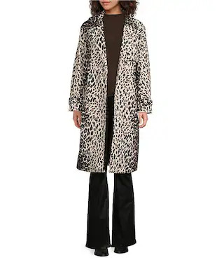 kate spade new york Leopard Print Collar Neck Long Sleeve Belted Water Resistant Hidden Snap Tren... | Dillard's