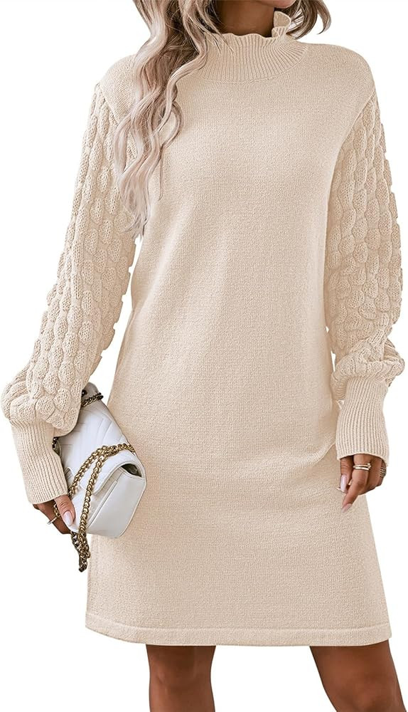 Pink Queen Women's Long Sleeve Sweater Mini Dress Casual Loose Mock Neck Empire Waist Cocktail Pa... | Amazon (US)