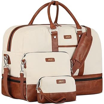 Weekender Bags for Women, Large Overnight Bag Canvas Travel Duffel Bag Carry On Tote with Shoe Co... | Amazon (US)