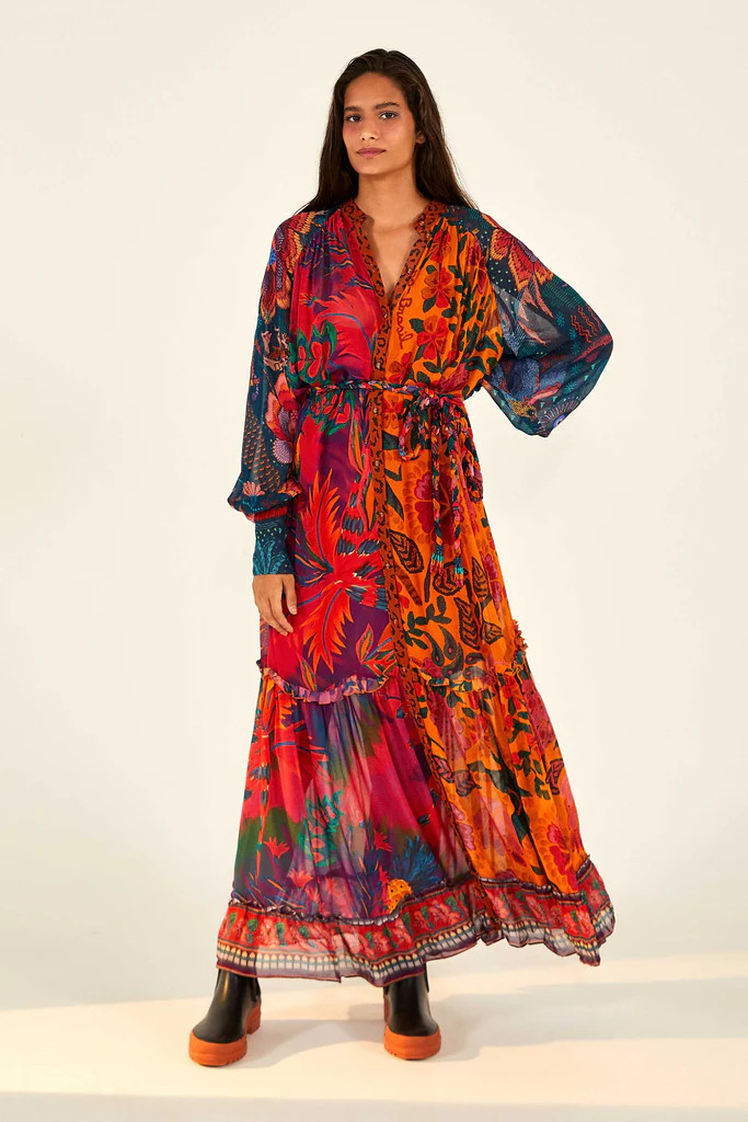 MIXED PRINTS BUTTON DOWN MAXI DRESS | FarmRio (US)