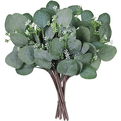 Supla 10 Pcs Artificial Seeded Eucalyptus Leaves Stems Bulk Artificial Silver Dollar Eucalyptus L... | Amazon (US)