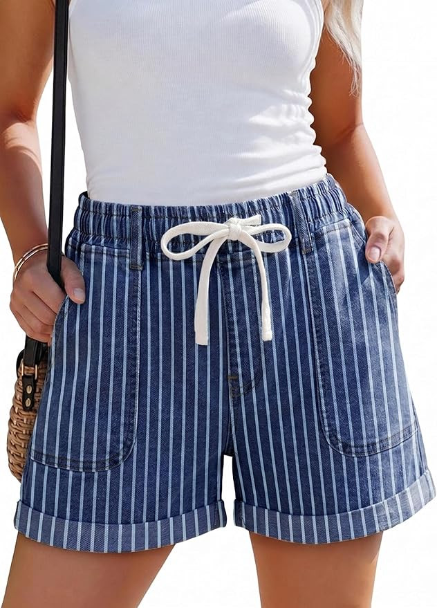 SANMM Jean Shorts Women High Waisted Drawstring Elastic Waist Summer Stretchy Denim Jorts with Po... | Amazon (US)