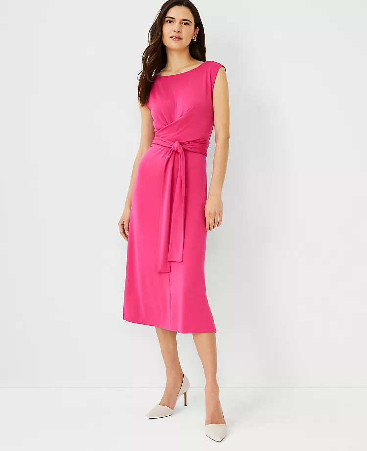 Cap Sleeve Tie Waist Midi Dress | Ann Taylor | Ann Taylor (US)