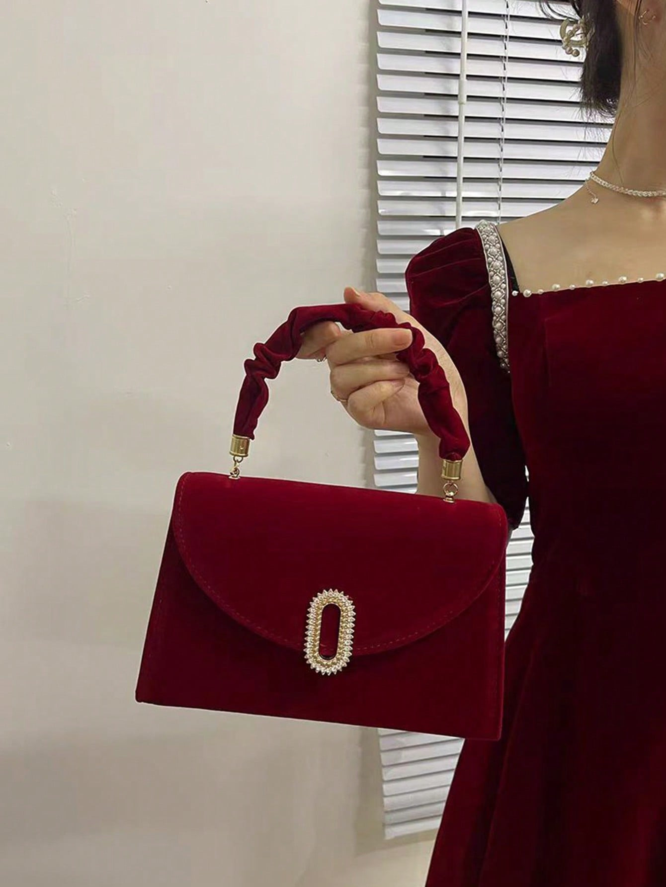 SIIZA Rode Grote Vrouwen Clutch Portemonnee Sparkly Strass Avondtasje Prom Handtas Met Afneembare... | SHEIN