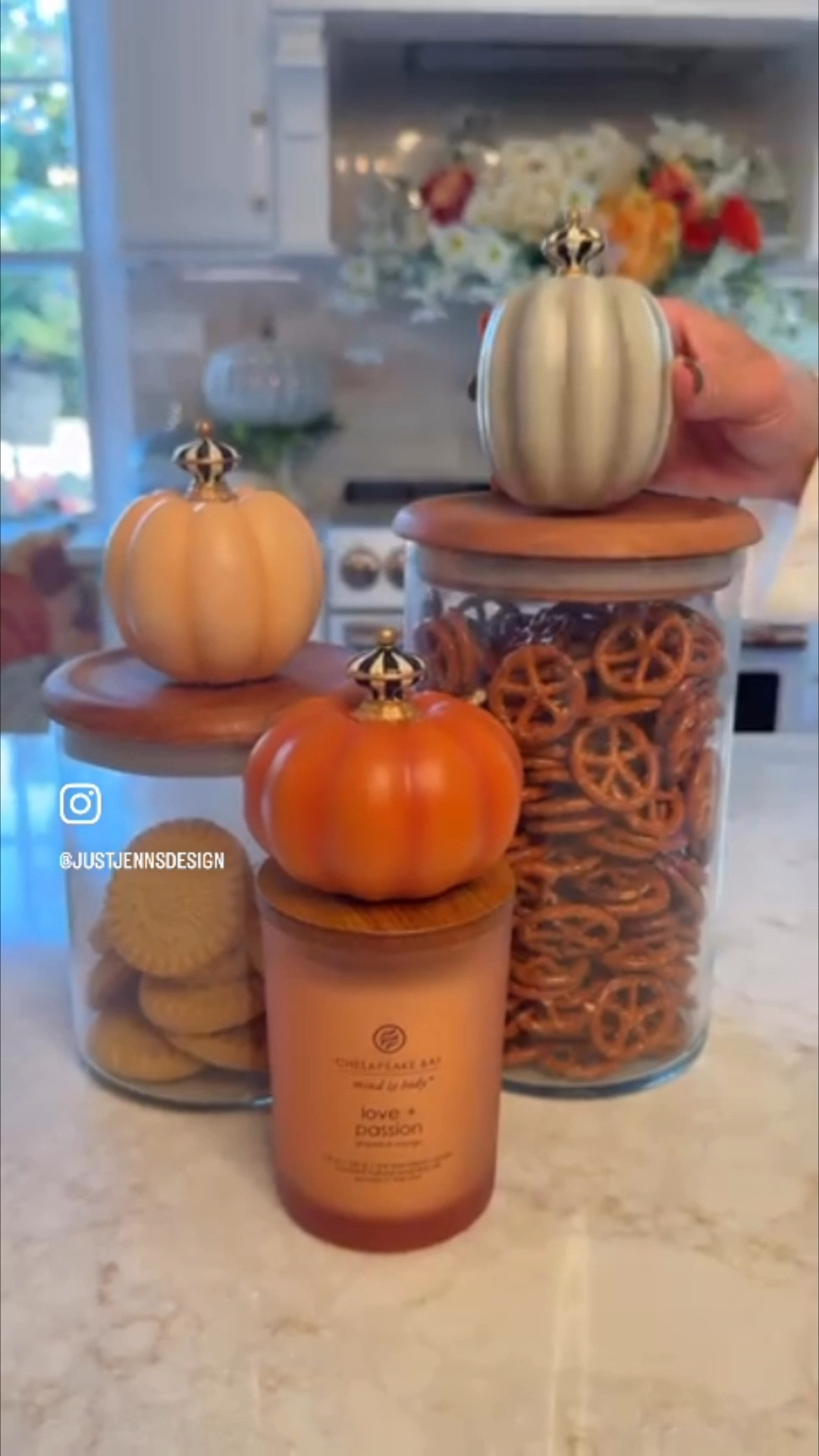 A cozy fall kitchen touch—clear glass jars filled with cookies and pretzels, each topped with chic pumpkin handles in warm autumn tones. The mix of natural wood lids, harvest colors, and playful pumpkin accents brings seasonal charm right onto the counter. Perfect for adding both style and function to your fall snack station. 🍂🎃

#LTKhome #LTKfall #LTKseasonal #LTKdecor #LTKkitchen #LTKholiday #LTKpumpkins #LTKsnackstation #LTKstyletip #LTKentertaining #LTKautumn #LTKhomefinds #LTKtablescape #LTKcozy #LTKhostess

#LTKHome #LTKSeasonal #LTKParties