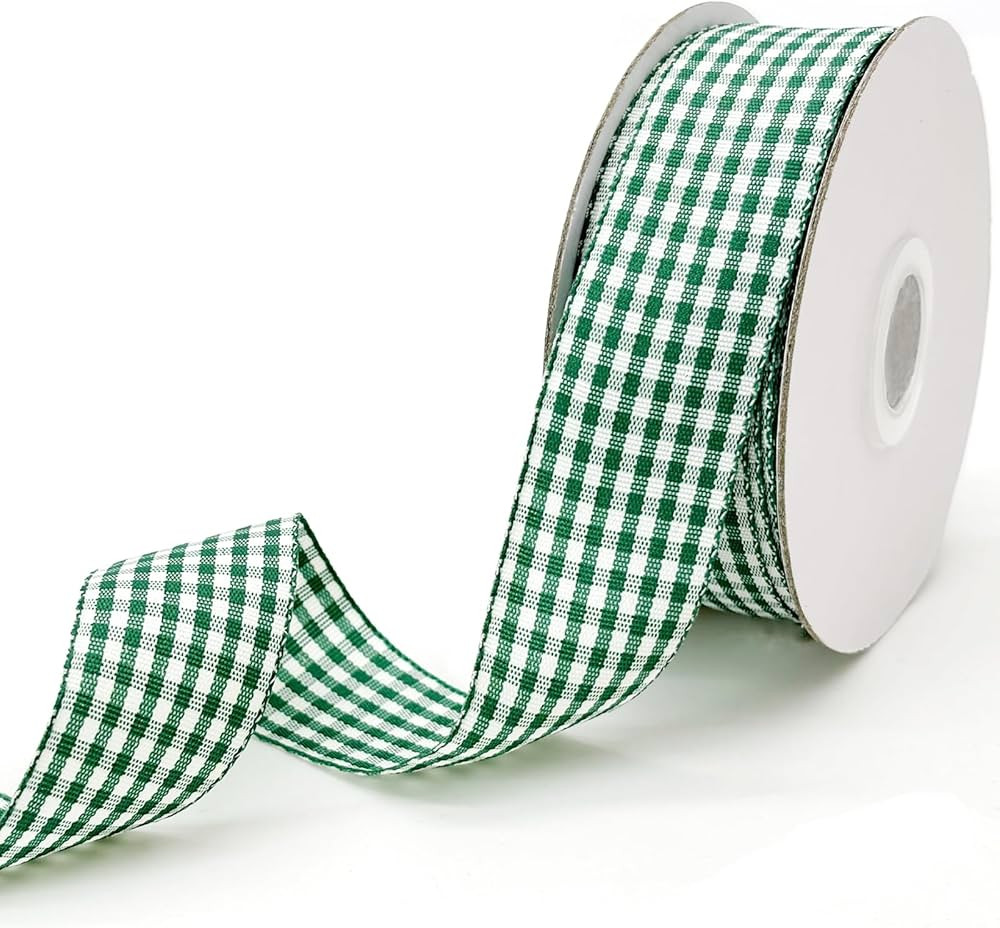 Green and White Gingham Ribbon 1 inch Plaid Ribbon Flower Bouquet Wreath Gift Wrapping Checked Ri... | Amazon (US)
