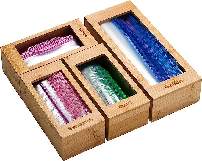 Bartnelli Drawer Storage Organizer for Ziploc Bag , 4 PC Premium Bamboo Kitchen Drawer Organizer,... | Amazon (US)