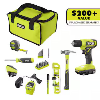 ONE+ 18V Cordless 3/8 in. Drill Kit with 1.5 Ah Battery, Charger, and 53 Accessories | The Home Depot
