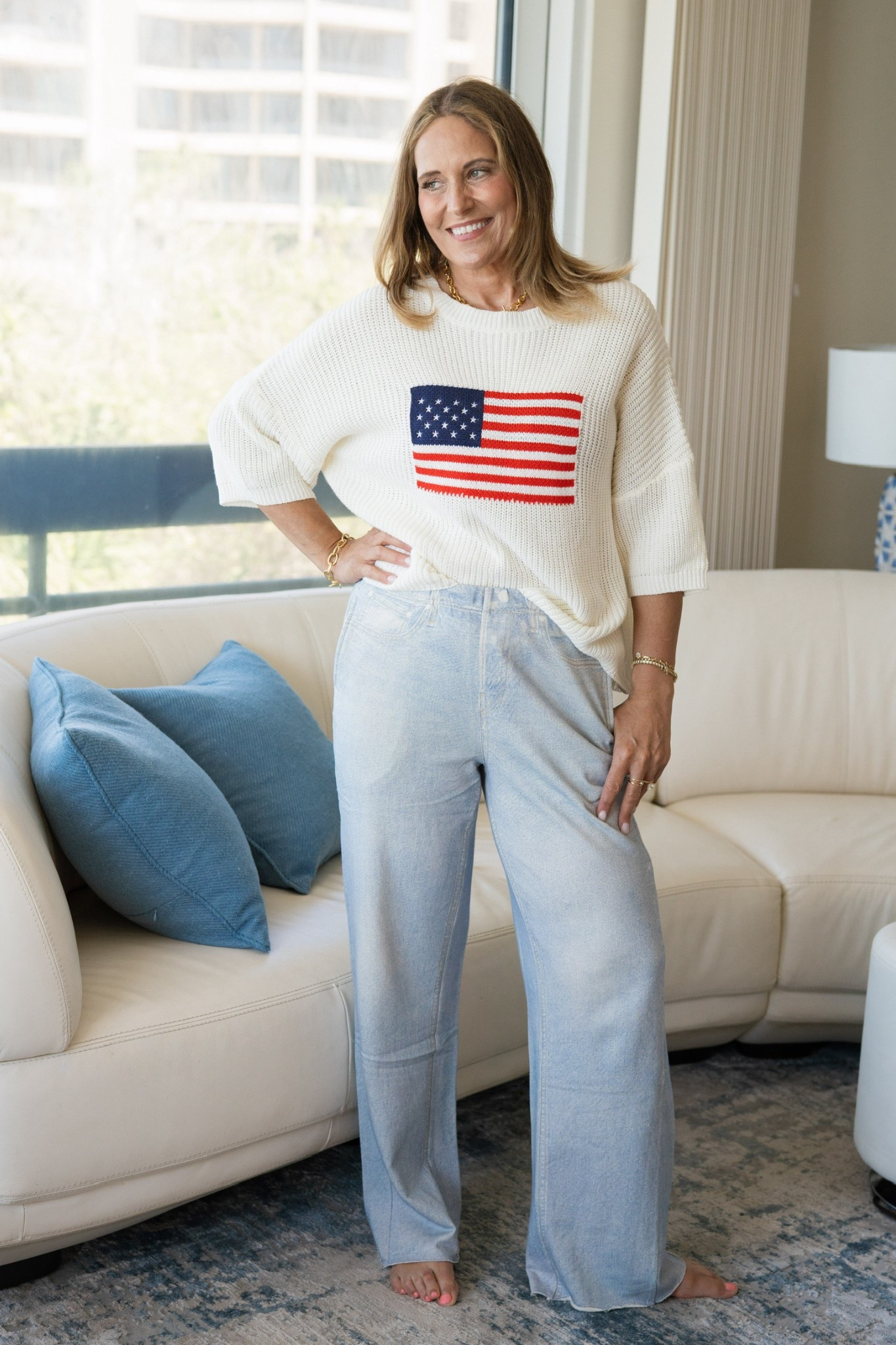 Our favorite sweater is back in stock and is perfect for Fourth of July! Paired with high waisted risen jeans. Use code RISEN15 for $15 off. 

#LTKSummerEdit #LTKOver40 #LTKSeasonal