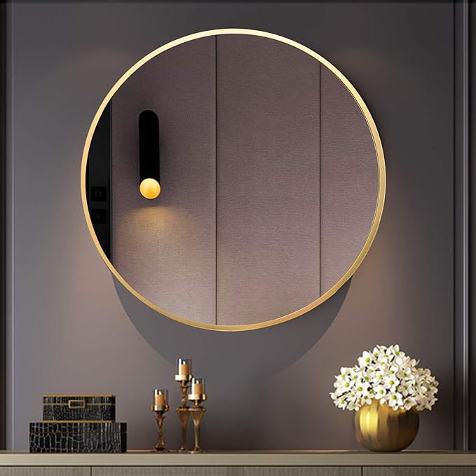 BEAUTYPEAK Circle Mirror Gold 24 Inch Wall Mounted Round Mirror with Brushed Metal Frame for Bath... | Amazon (US)