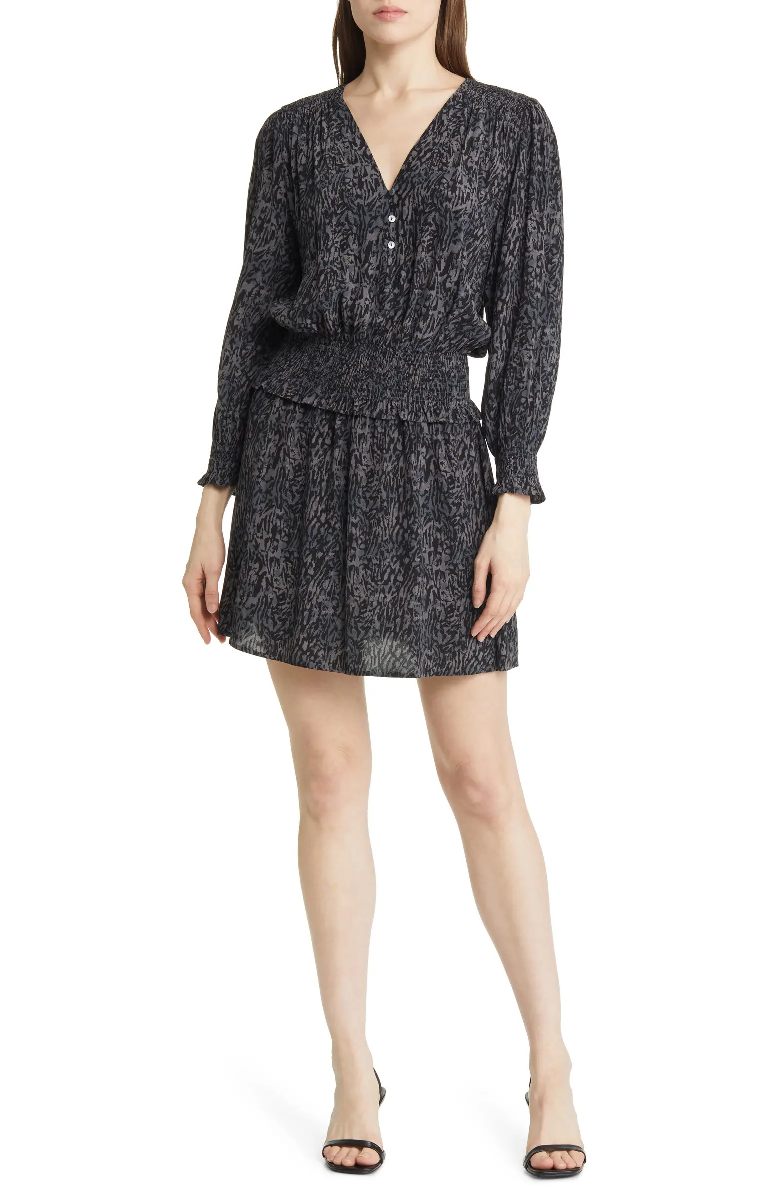 Rails Zana Animal Print Smocked Long Sleeve Minidress | Nordstrom | Nordstrom
