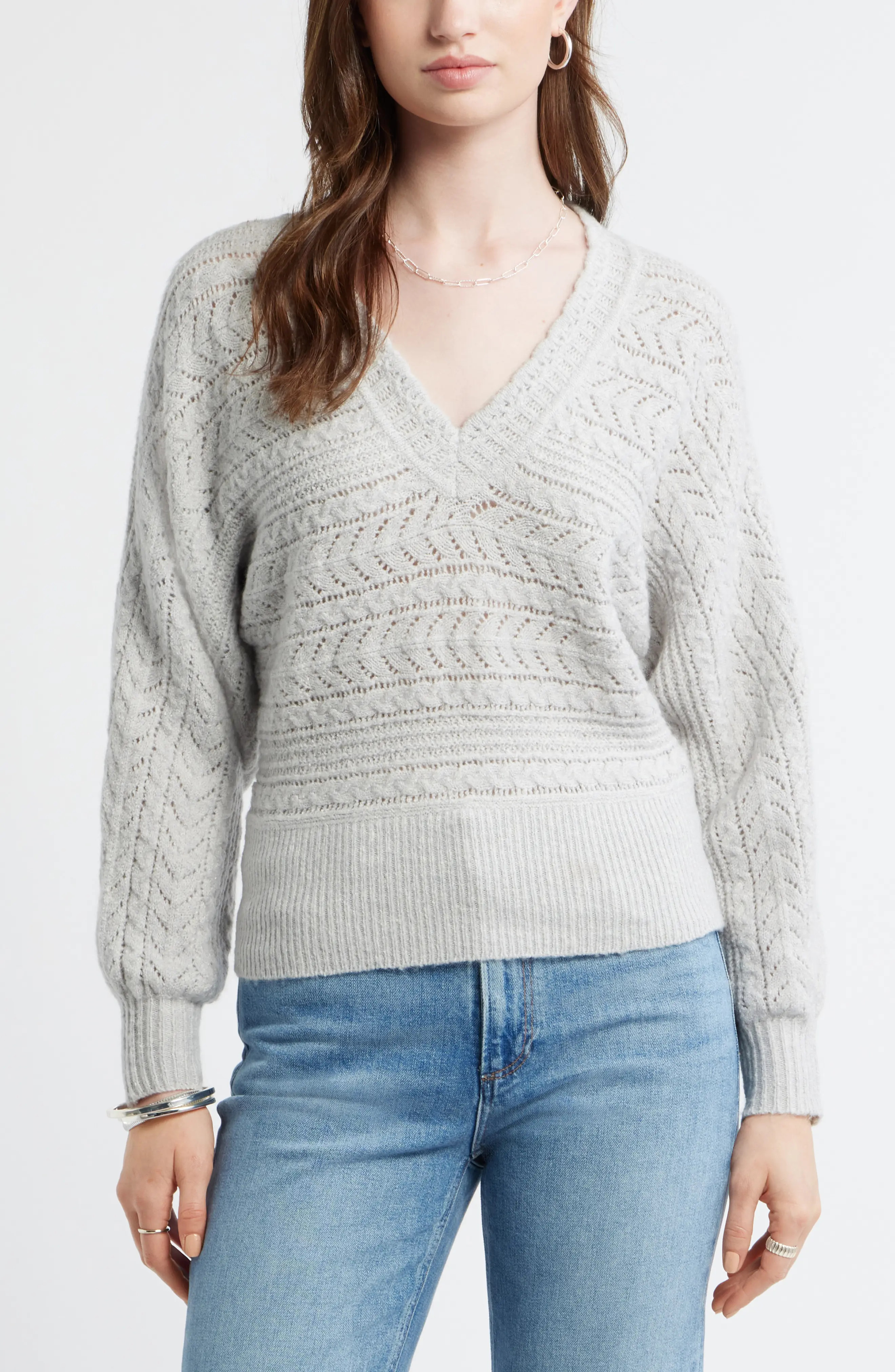 Treasure & Bond Pointelle Dolman Sleeve Sweater in Grey Light Heather at Nordstrom, Size Xx-Small | Nordstrom