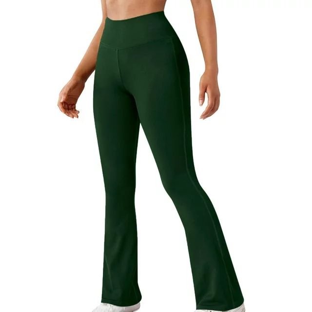 Yoga Pants Women Ribbed High Waist Tummy Control Leggings Solid Color Full Length Bootcut Yoga Pa... | Walmart (US)