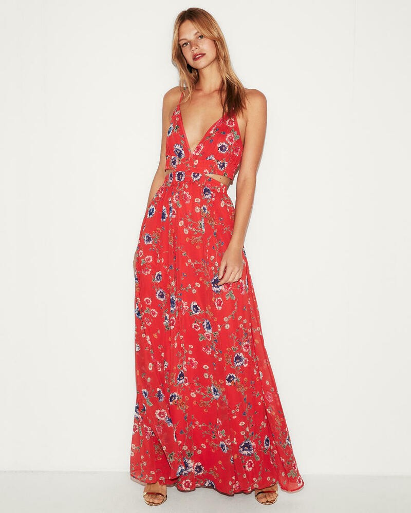 Details about   NEW EXPRESS RED FLORAL SIDE CUT-OUT MAXI DRESS SZ L LARGE | eBay US