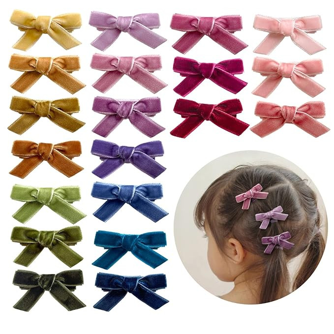 Velvet Bows for Baby Girls, 20pcs Boutique Tiny Baby Hair Clips, Fully Lined Hair Barrettes Allig... | Amazon (US)