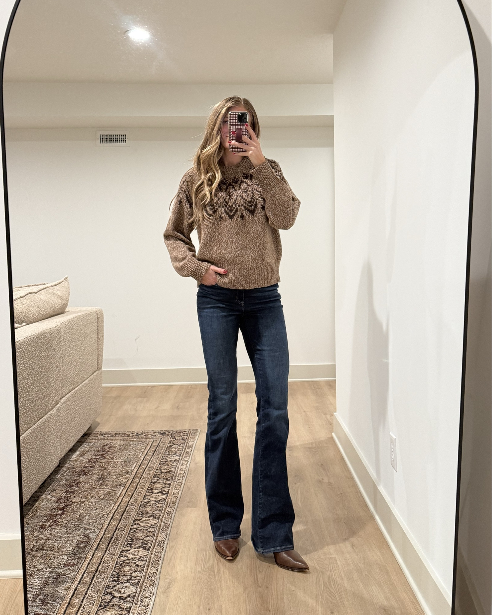Medium in sweater and got my true size 27 long in jeans. SUPER stretchy and suprisingly stretches easily for the bump. 



J. Crew, bootcut jeans, tall girl friendly, tall sizes, long inseam jeans, bump friendly, fair isle sweaterr 

#LTKHoliday #LTKTall #LTKootd