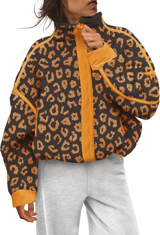 LAMISSCHE Zip up Fleece Jacket Women Oversized Mock Neck Sherpa Sweatshirt Striped Long Sleeve Pu... | Amazon (US)