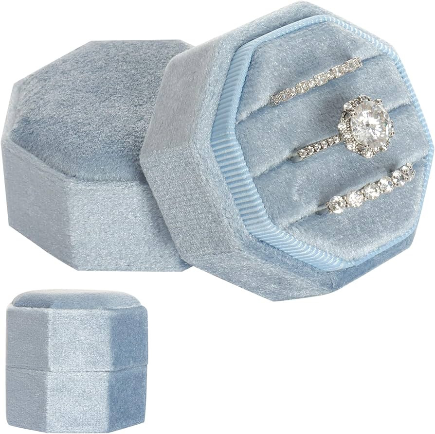 Velvet 3 Slots Jewelry Ring Box Vintage Octagon Ring Display Holder Gift Premium Gorgeous Case wi... | Amazon (US)