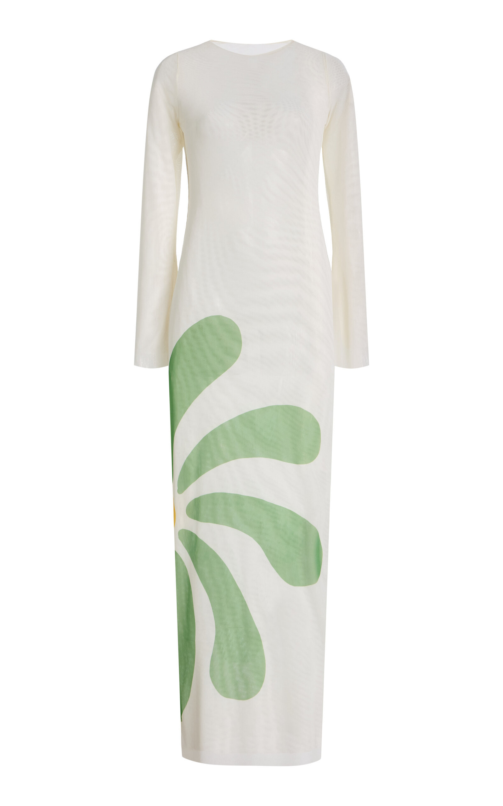 Cala de la Cruz - Tania Printed Mesh Maxi Dress - Ivory - S - Moda Operandi | Moda Operandi (Global)