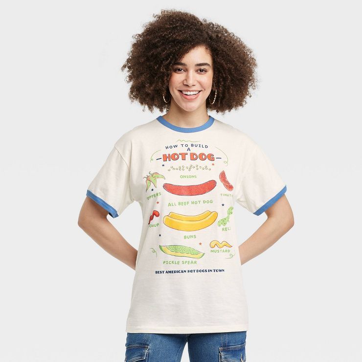 Women's Carnival Hot Dog Short Sleeve Oversized Graphic T-Shirt - Off-White | Target