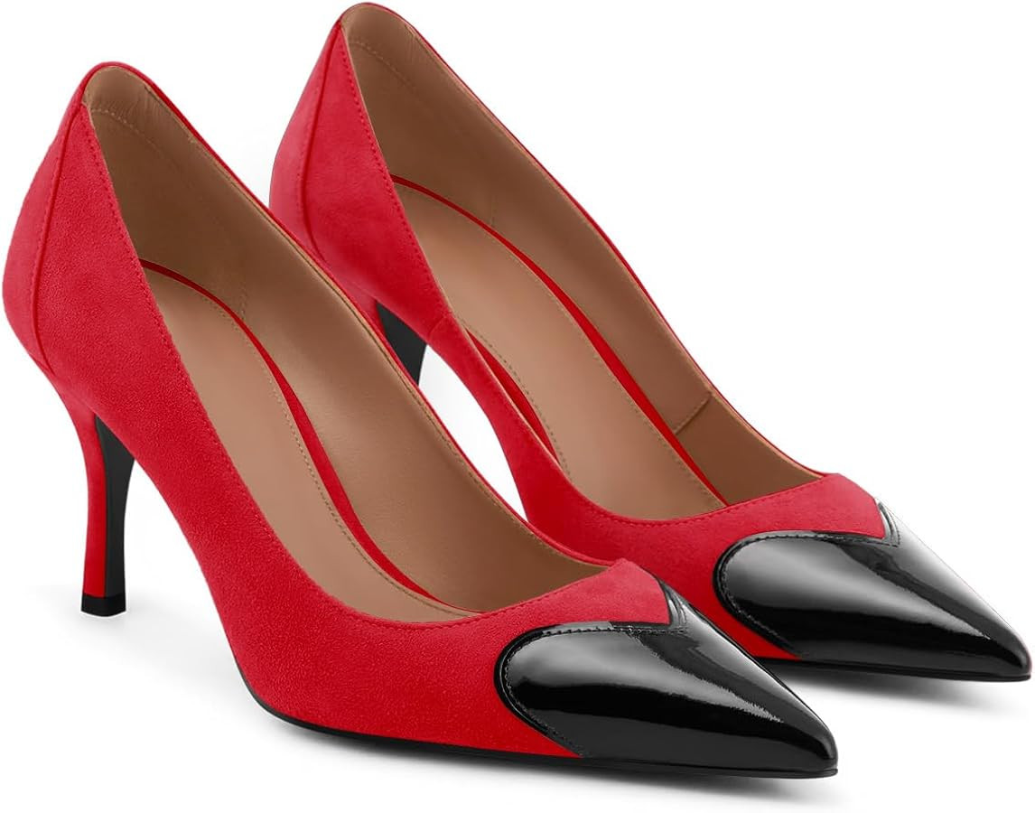 Coutgo Womens Closed Pointed Toe Pumps Heart Stiletto High Heels Wedding Bride Dress Shoes | Amazon (US)