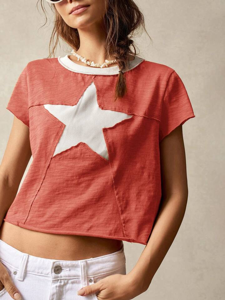 Bohemela Casual Vacation Round Neck Short Sleeve Regular Fitted Women T-Shirt | SHEIN