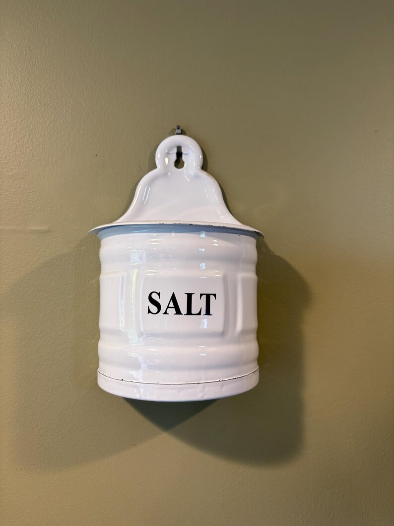 Antique White Enamelware Hanging Salt Box, Vintage Farmhouse Kitchen Decor, Antique French Salt H... | Etsy (US)