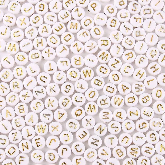 600pcs Acrylic Letter Beads Alphabet Gold Letters White Round Bead, 4x7mm, for Friendship Bracele... | Amazon (US)