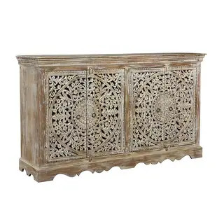 Timbergirl Carved Wooden 4-Door Sideboard - N/A | Bed Bath & Beyond
