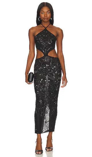 Ahinara Embellished Midi Dress in Black | Sexy Black Dress Sexy Summer Dress Date Night Outfits | Revolve Clothing (Global)
