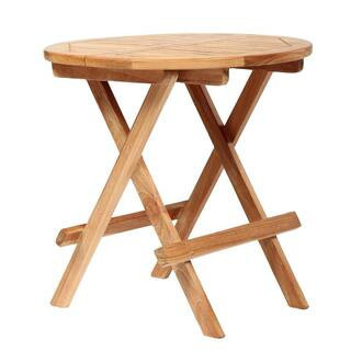 20 in. Folding Round Natural Teak Outdoor Side Table | The Home Depot