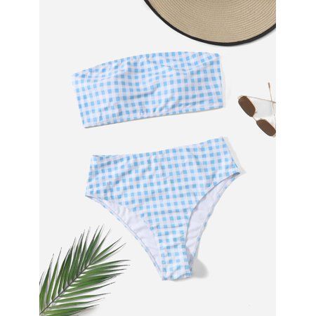 Women s Plus Gingham Bandeau High Waisted Bikini Swimsuit 20112W231614 | Walmart (US)