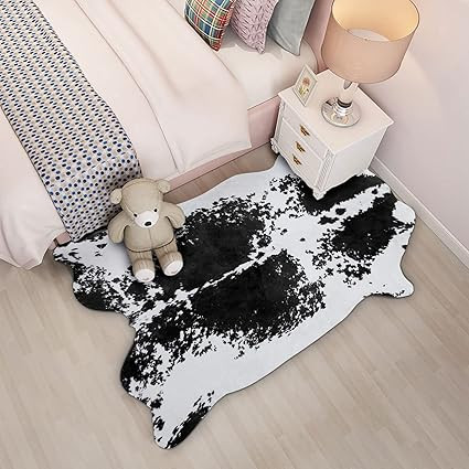 Terrug Cow Print Rug Black 4.6X 5.2 Feet Faux Cow Hide Rug Animal Printed Area Rug Carpet for Hom... | Amazon (US)
