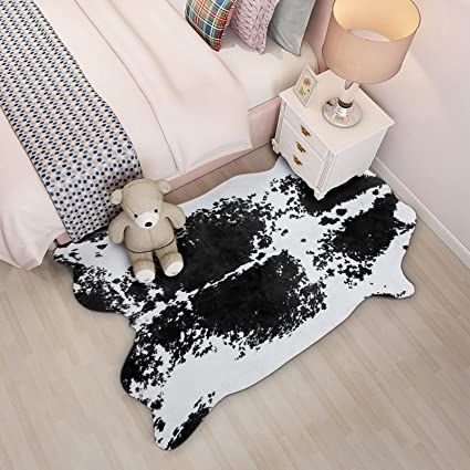 Terrug Cow Print Rug Black 4.6X 5.2 Feet Faux Cow Hide Rug Animal Printed Area Rug Carpet for Hom... | Amazon (US)