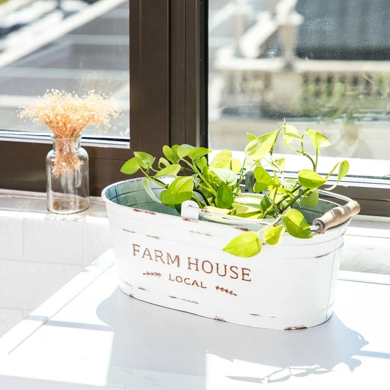 Mainstays White Oval Farmhouse Bucket for Artificial Floral with Handle | Walmart (US)