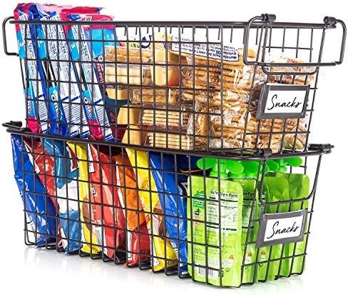 Gorgeous Stackable Wire Baskets For Pantry Storage and Organization - Set of 2 Pantry Storage Bin... | Amazon (US)