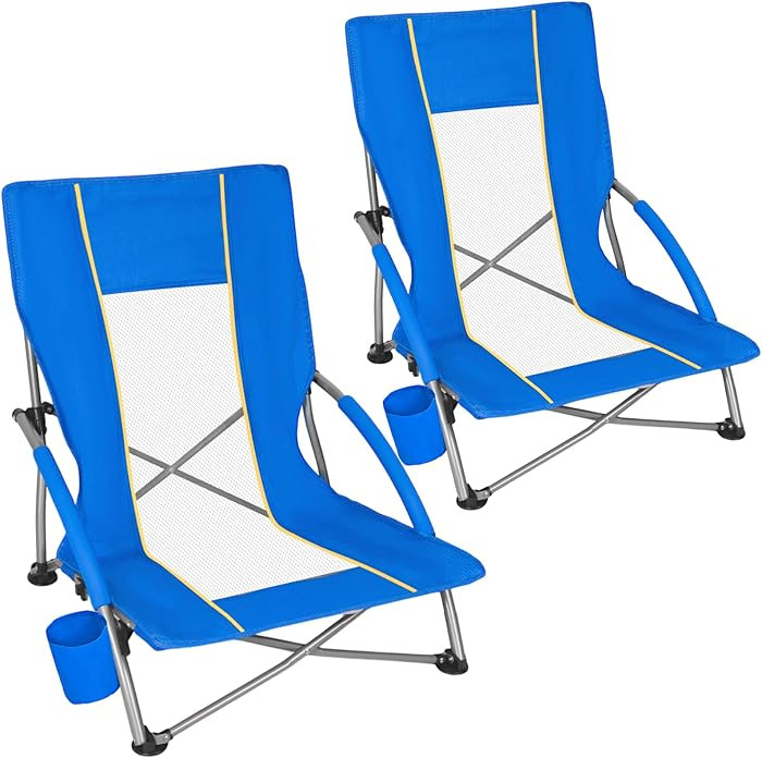 Romswi Low Beach Chairs for Adults 2 Pack, Lightweight Folding Sand Chairs with Breathable Mesh B... | Amazon (US)