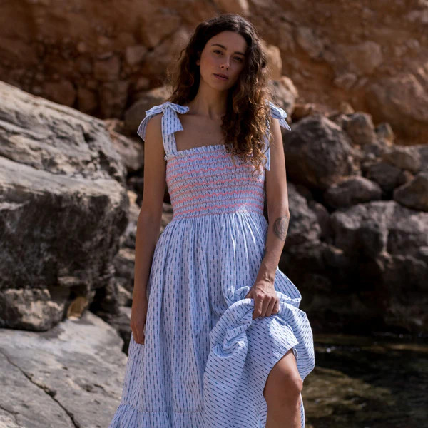 Grace Hopper Dress Skyscraper Stripes with Strawberrylicious Hand Smocking | Smock London