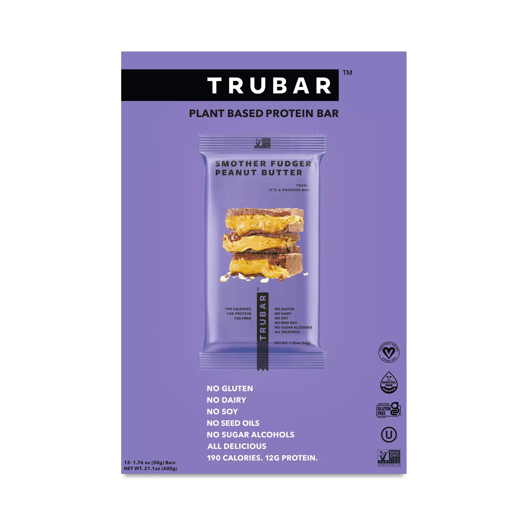 TRUBAR Plant Based Protein Bar, Smother Fudger Peanut Butter 12 Bars (1.76 oz each) | Thrive Market