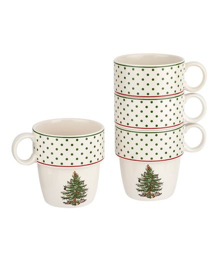 Spode Christmas Tree 10 oz. Stackable Mugs, Set of 4 | Best Price and Reviews | Zulily | Zulily