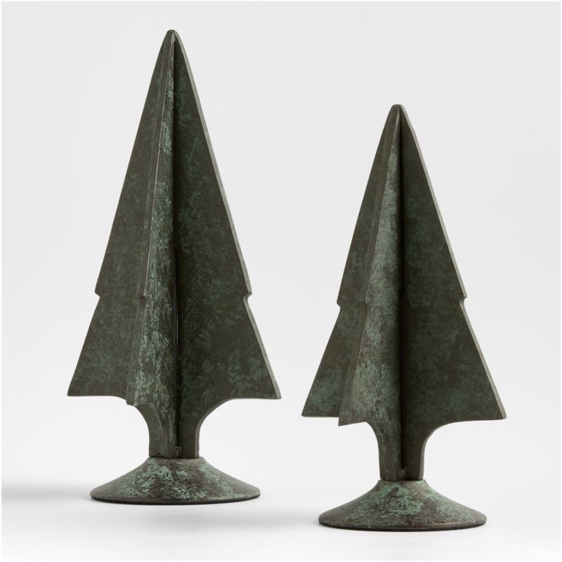 Green Verdigris Metal Holiday Trees, Set of 2 | Crate & Barrel | Crate & Barrel