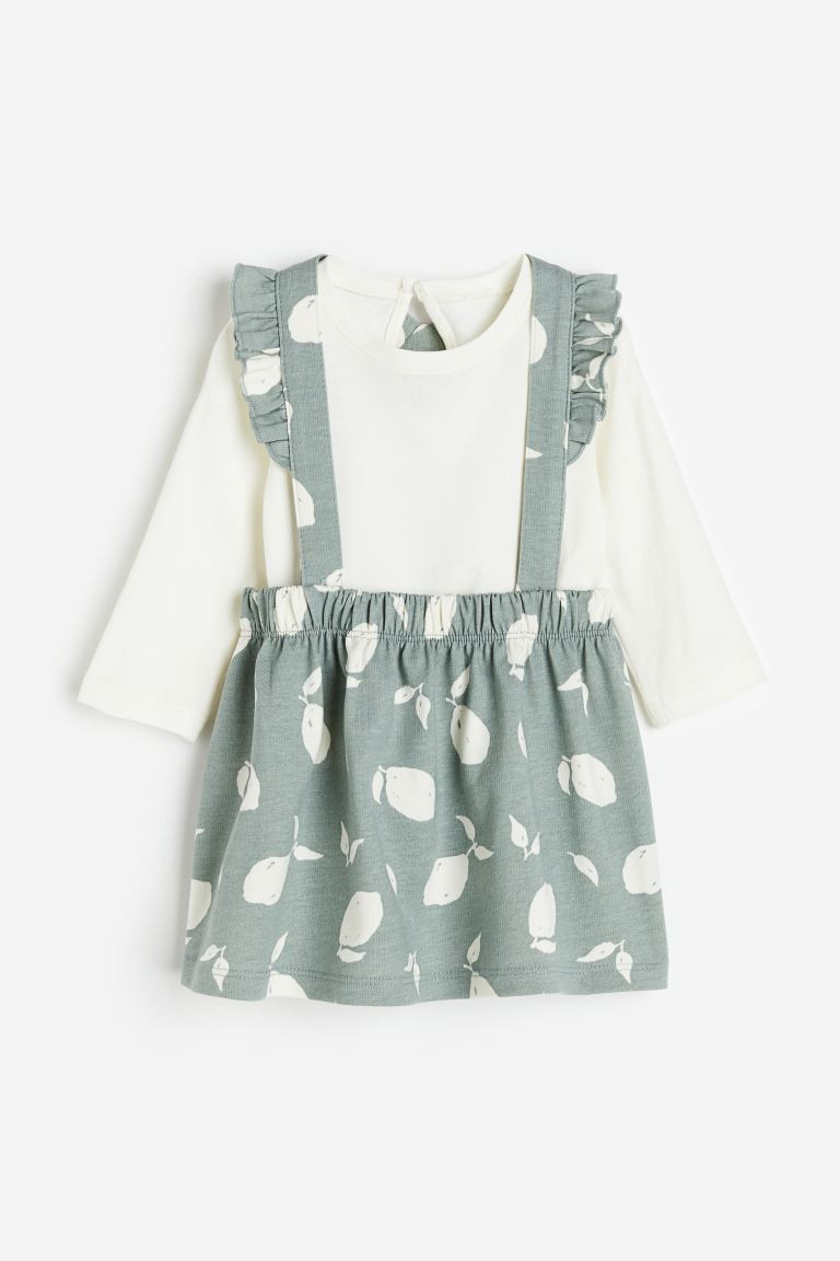 2-piece Cotton Set with Suspenders - Light green/lemons - Kids | H&M US | H&M (US + CA)