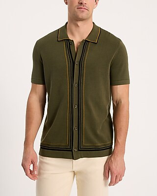 Striped Border Short Sleeve Sweater Polo | Express