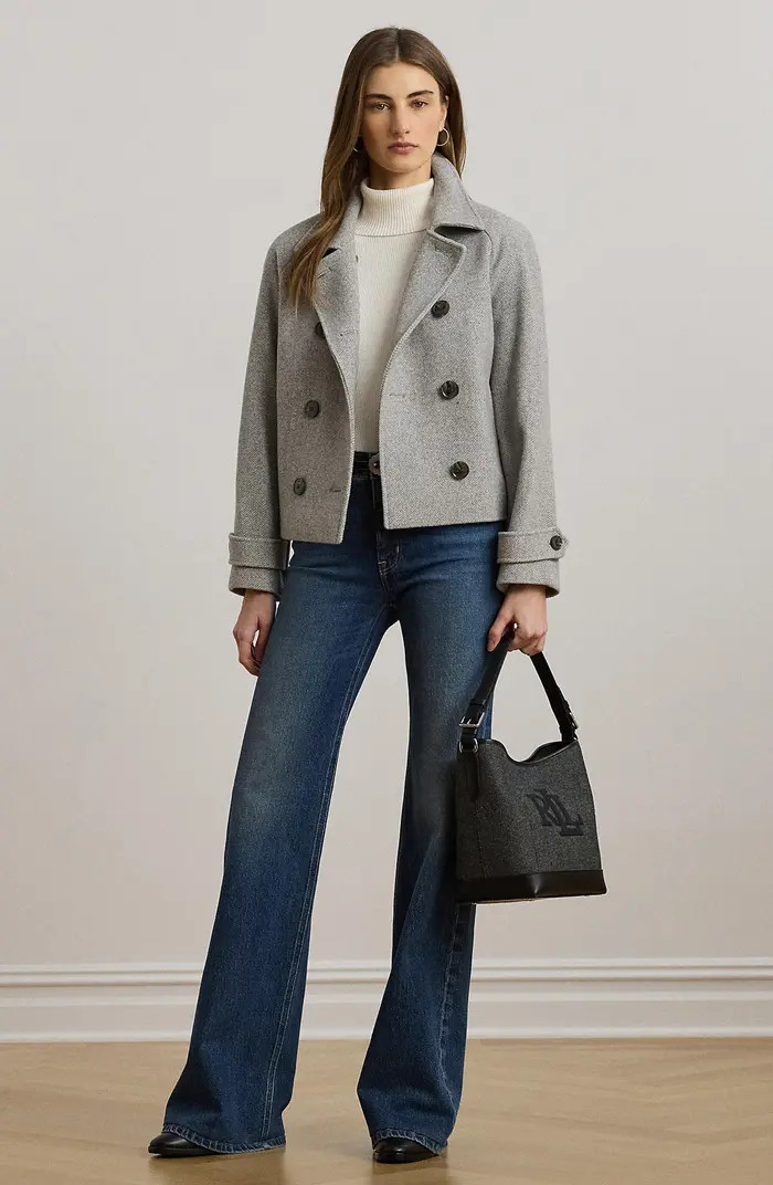 Lauren Ralph Lauren Herringbone Crop Wool Blend Peacoat | Nordstrom | Nordstrom