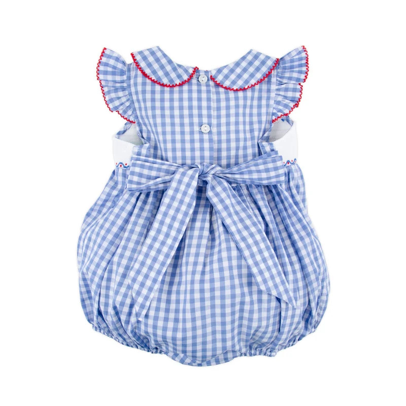 Flag Blue Gingham Smocked Collared Bubble | Classic Whimsy