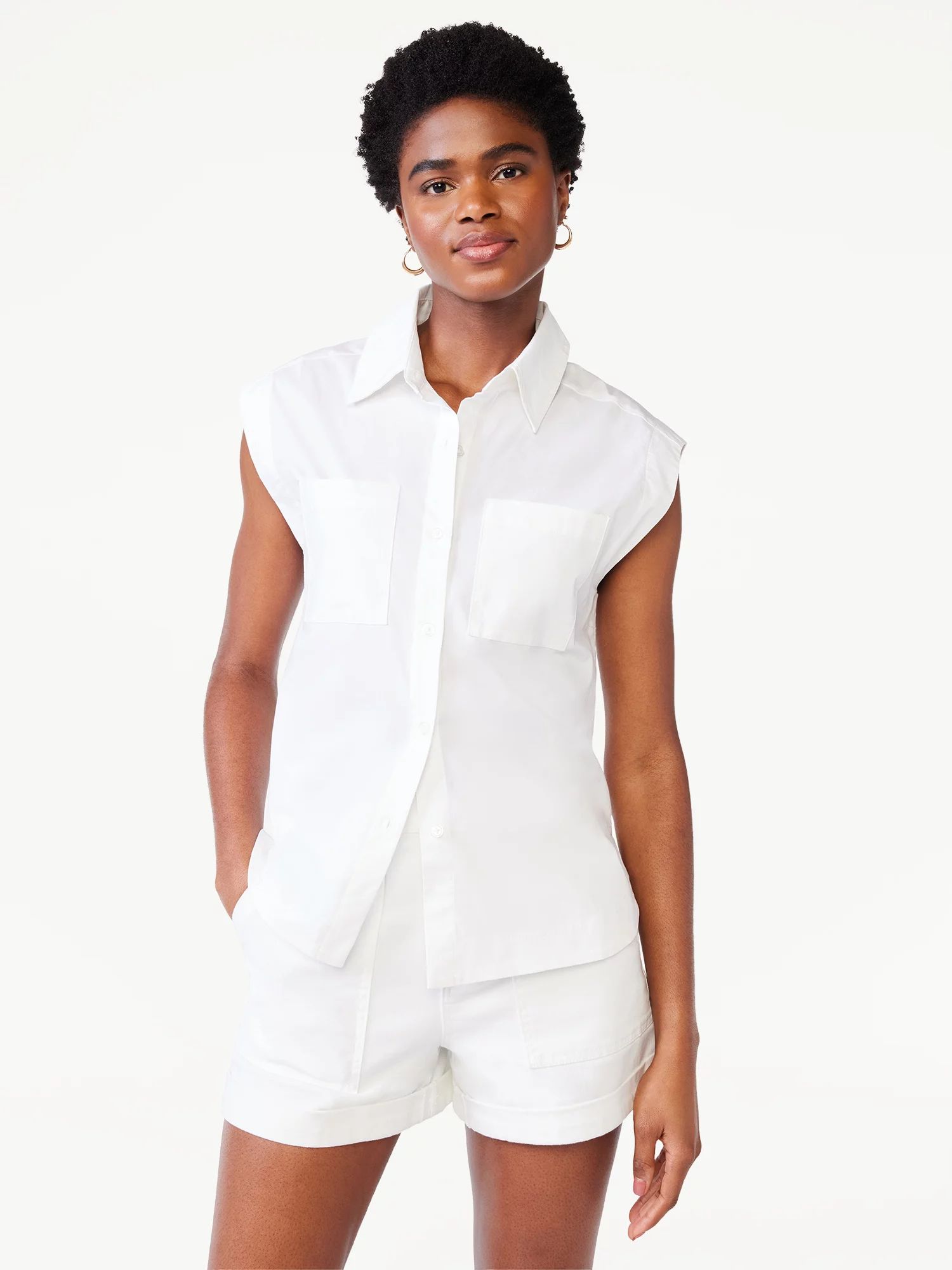 Scoop Women's Sleeveless Button Up Shirt - Walmart.com | Walmart (US)