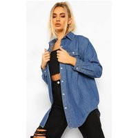 Womens Oversized Denim Shirt - Blue - 12 | boohoo (US & Canada)