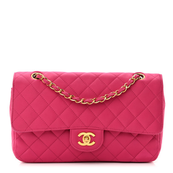 Satin Quilted Medium Double Flap Fuchsia | FASHIONPHILE (US)