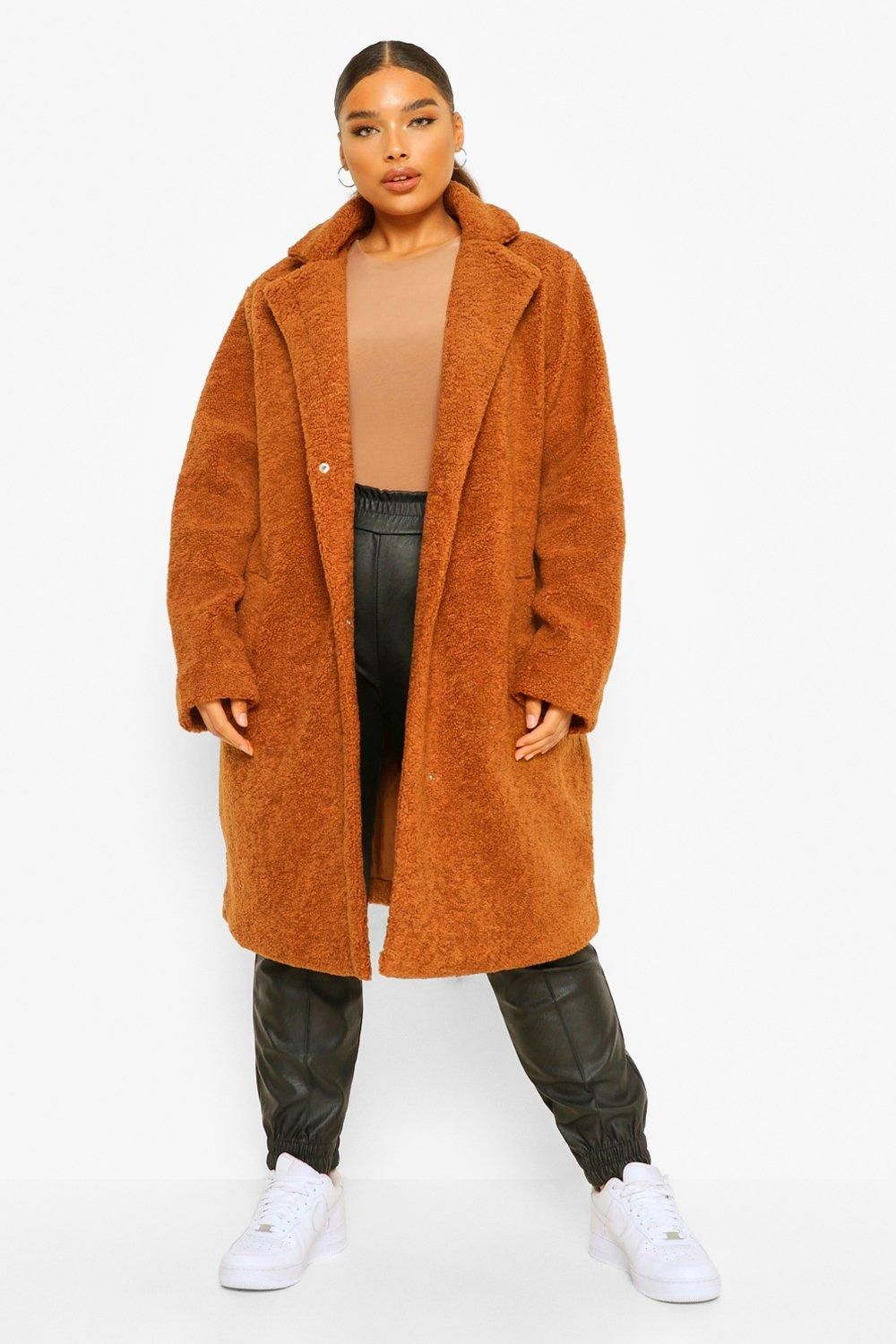 Womens Plus Faux Teddy Fur Mid Length Duster - Orange - 16 | Boohoo.com (US & CA)