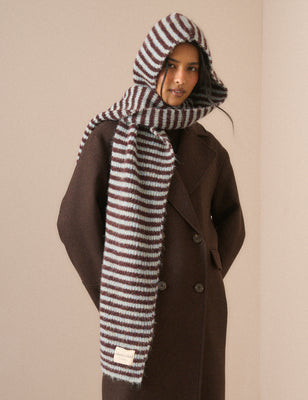 Brown and Blue Ribbed Hooded Scarf | Nobody's Child